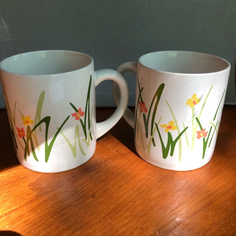 Two Vintage Floral Retro 1983 Bob Van Allen for Contempo Floral Mugs